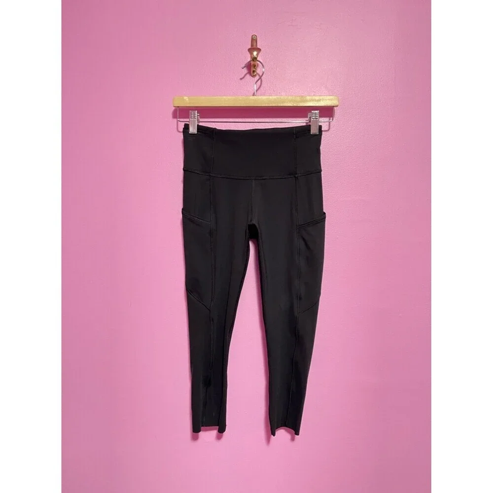 Lululemon Fast & Free Crop Leggings Size 4 US Black Nulux Running 19” Inseam